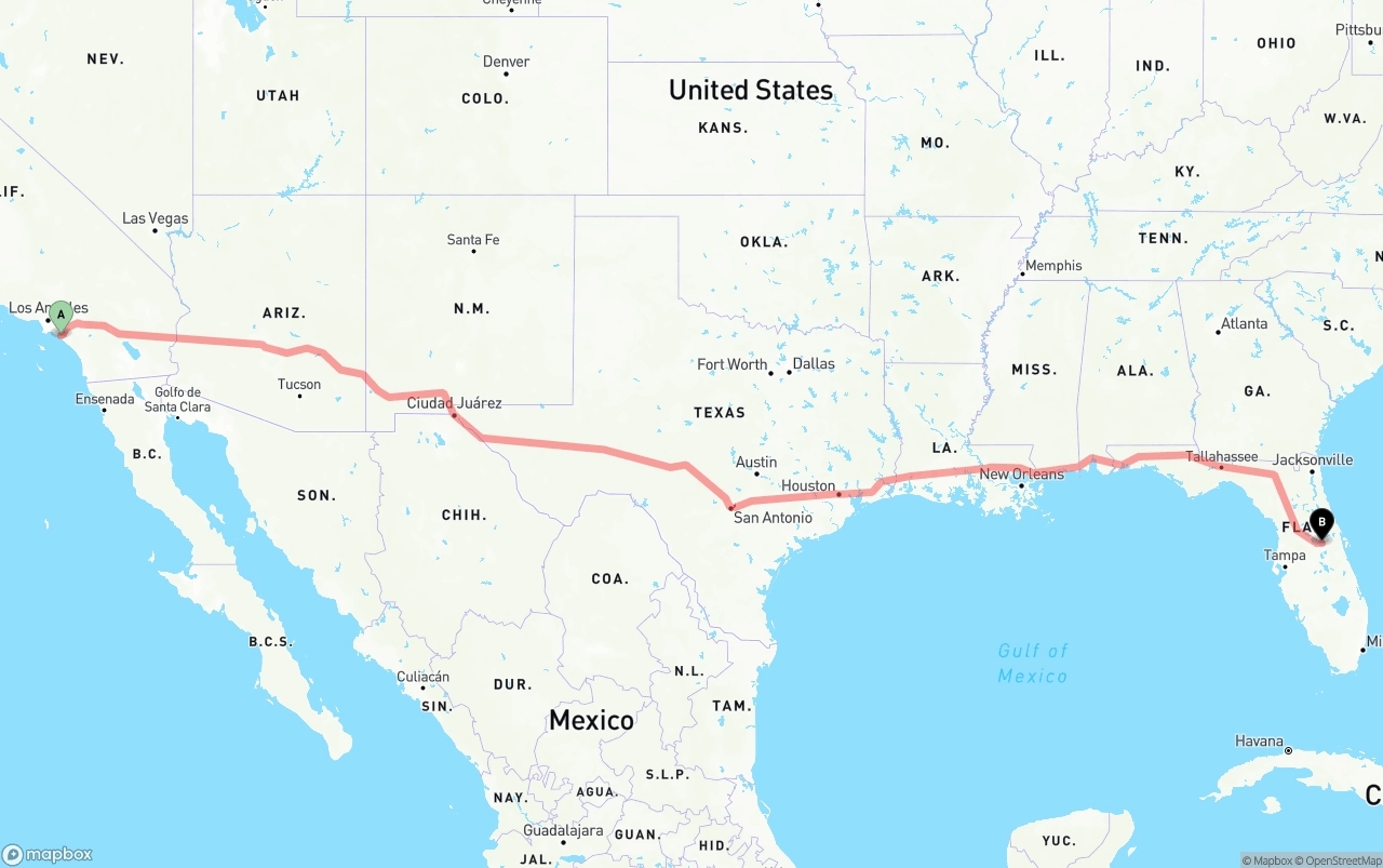 Shipping route from John Wayne Airport — Orange County to Orlando