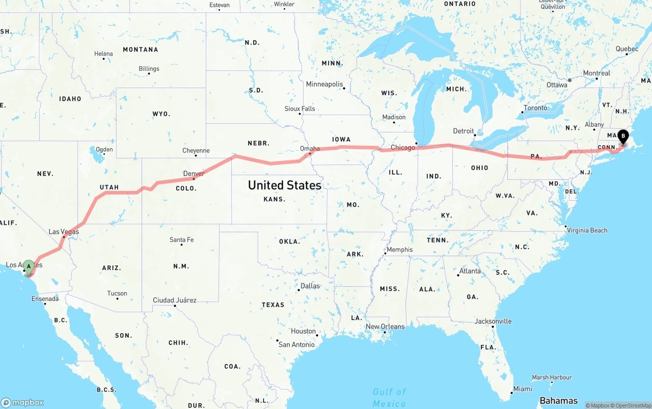 Shipping route from John Wayne Airport — Orange County to Rhode Island