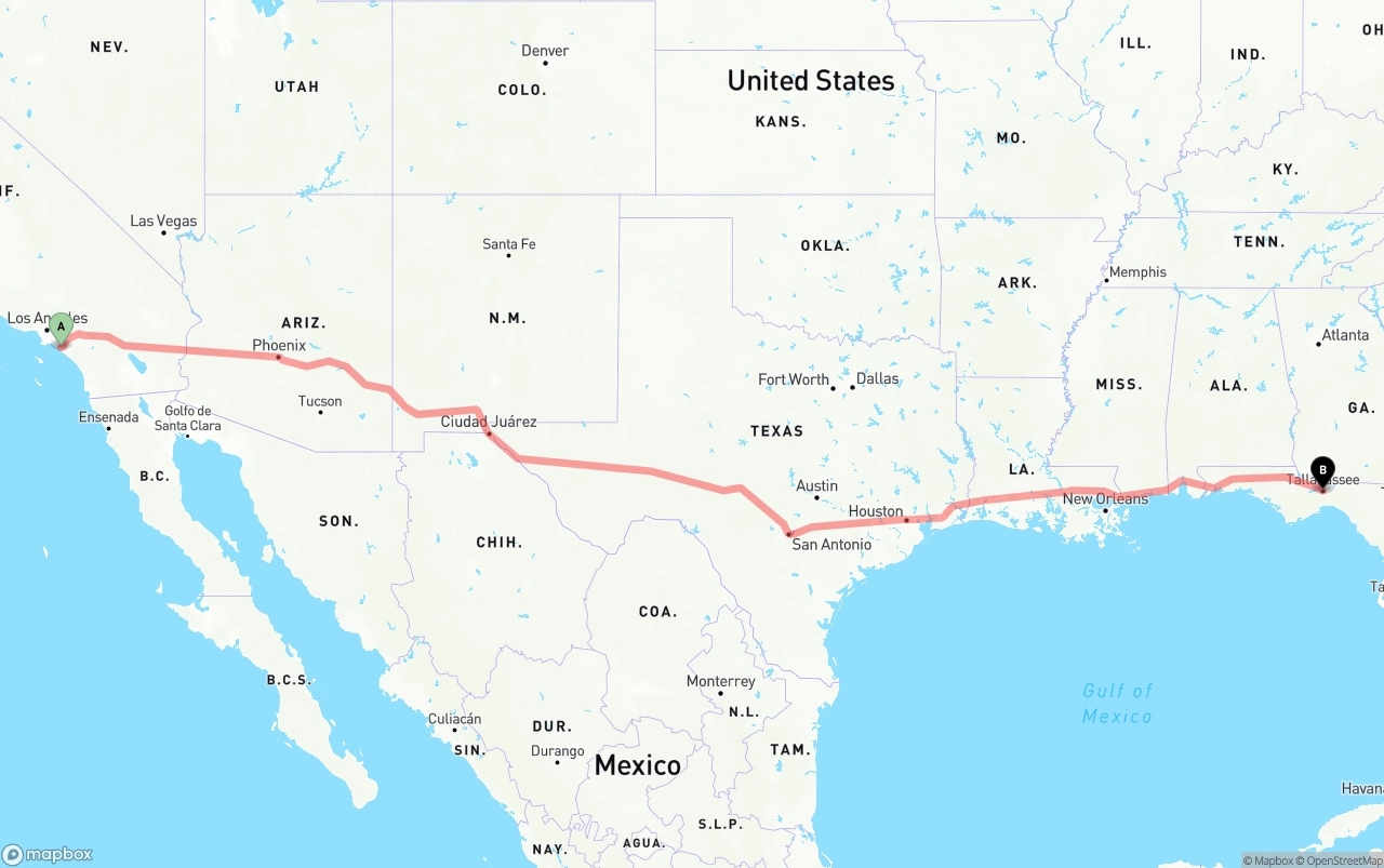 Shipping route from John Wayne Airport — Orange County to Tallahassee