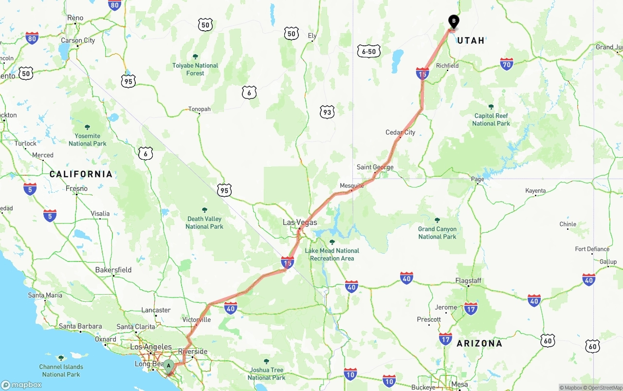 Shipping route from John Wayne Airport — Orange County to Utah