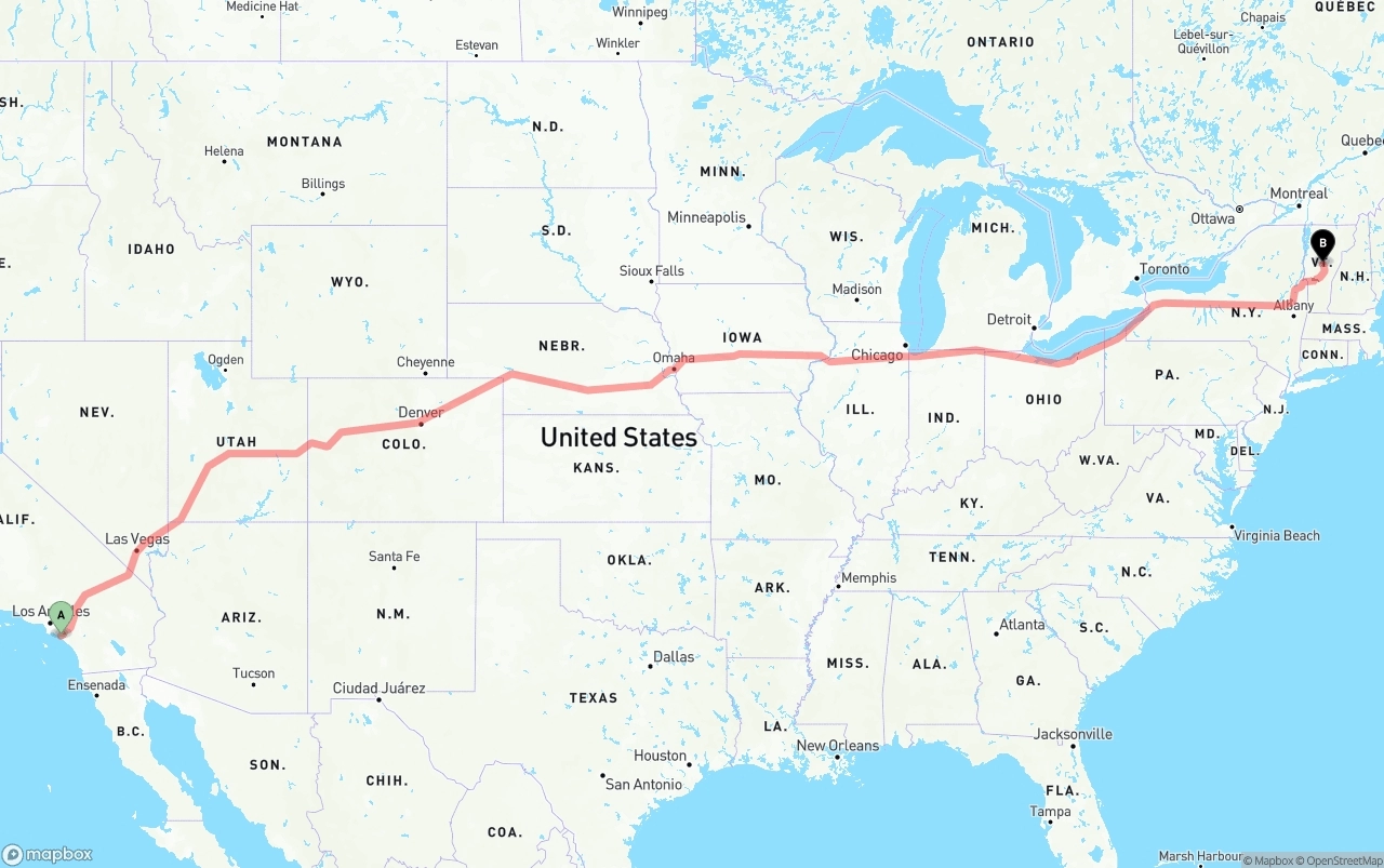 Shipping route from John Wayne Airport — Orange County to Vermont