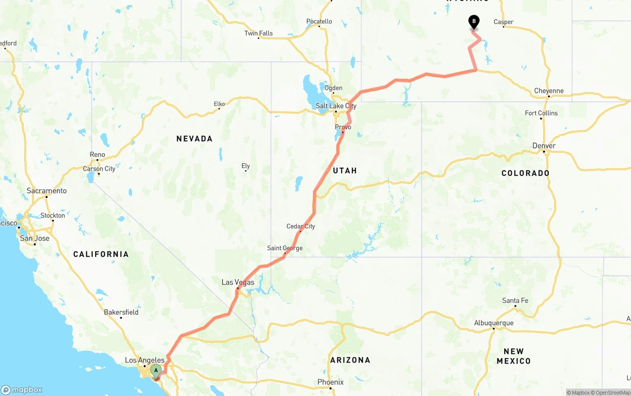 Shipping route from John Wayne Airport — Orange County to Wyoming