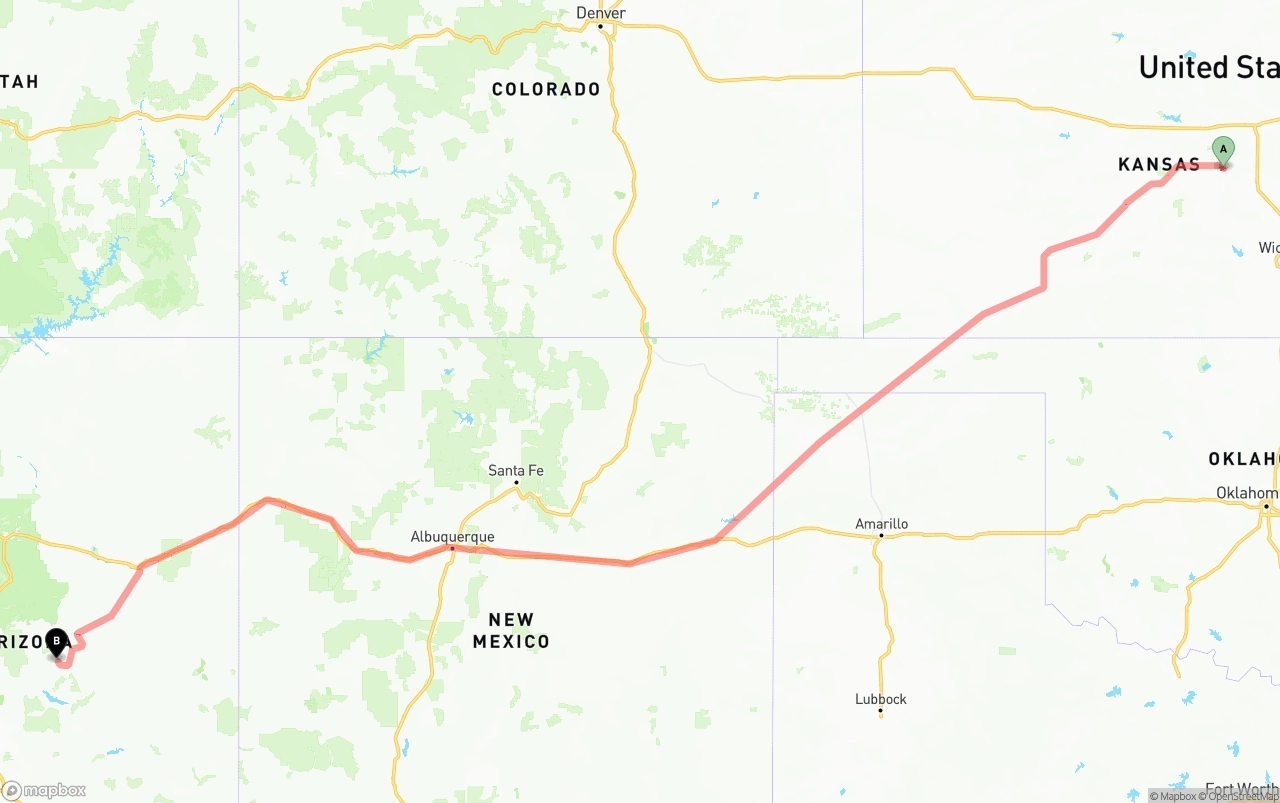 Shipping route from Kansas to Arizona