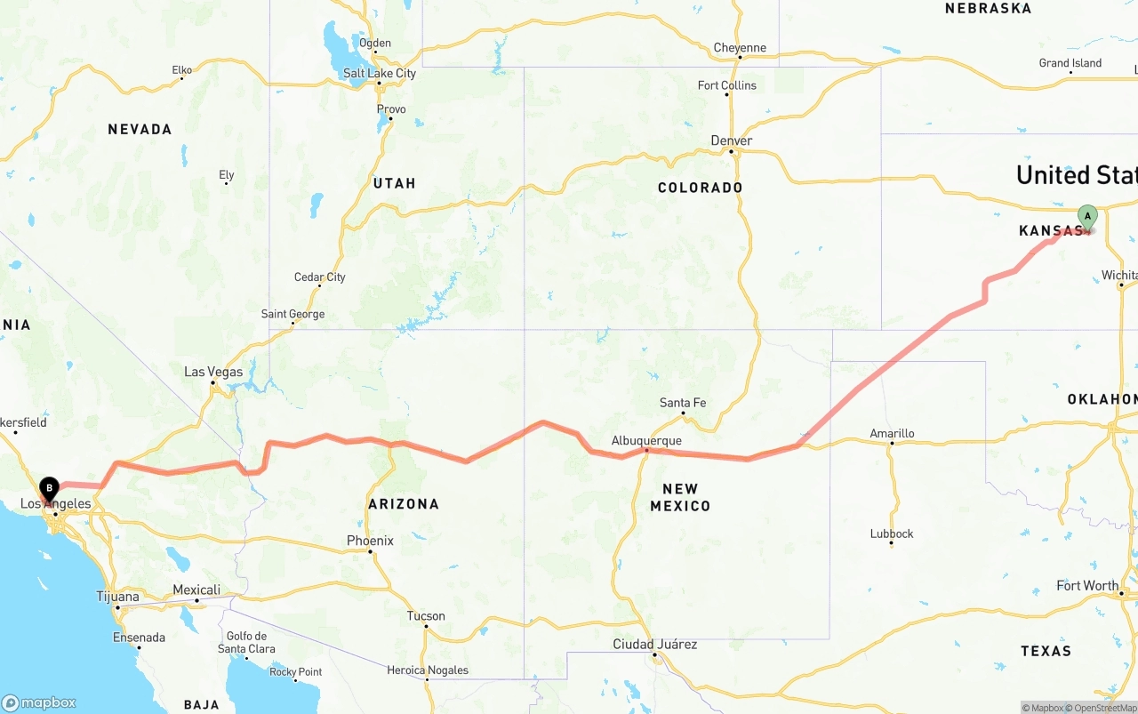 Shipping route from Kansas to Bob Hope Airport