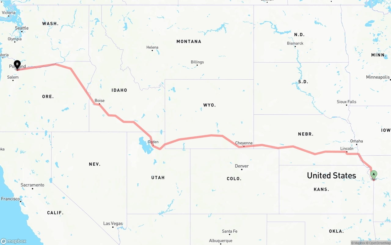 Shipping route from Kansas City to Portland