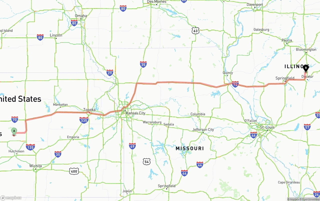 Shipping route from Kansas to Illinois