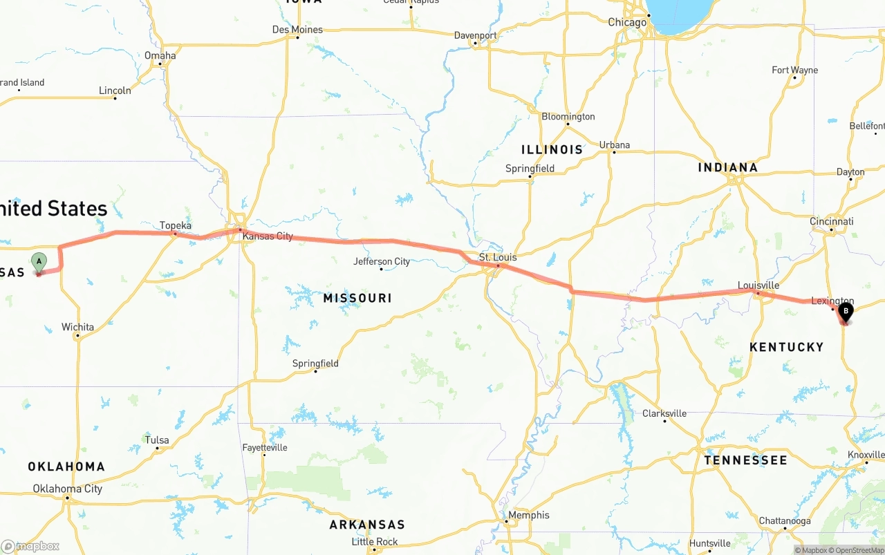 Shipping route from Kansas to Kentucky