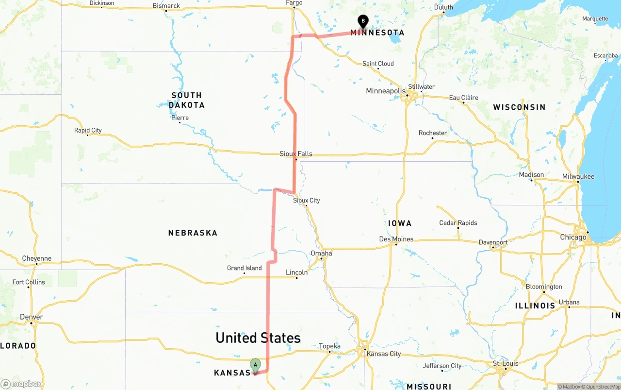Shipping route from Kansas to Minnesota