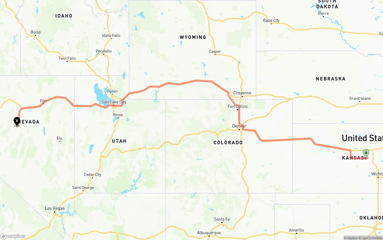 Shipping route from Kansas to Nevada
