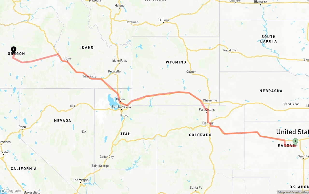 Shipping route from Kansas to Oregon