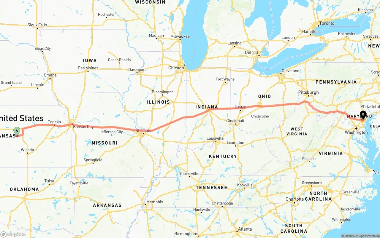 Shipping route from Kansas to Port of Baltimore