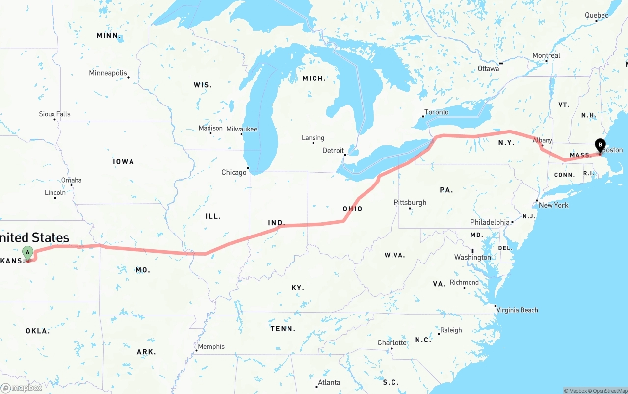 Shipping route from Kansas to Port of Boston