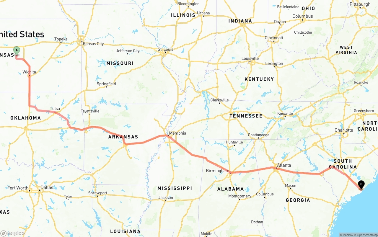 Shipping route from Kansas to Port of Charleston