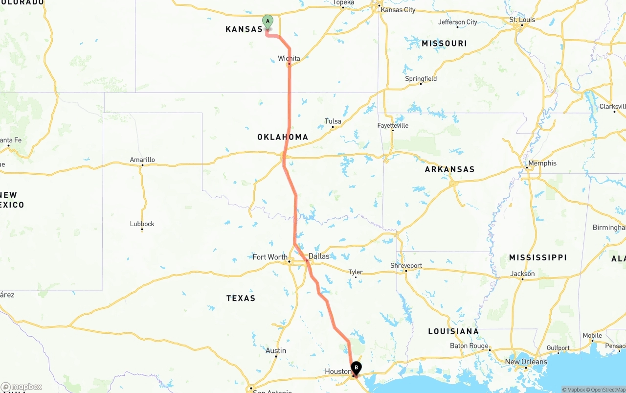 Shipping route from Kansas to Port of Houston