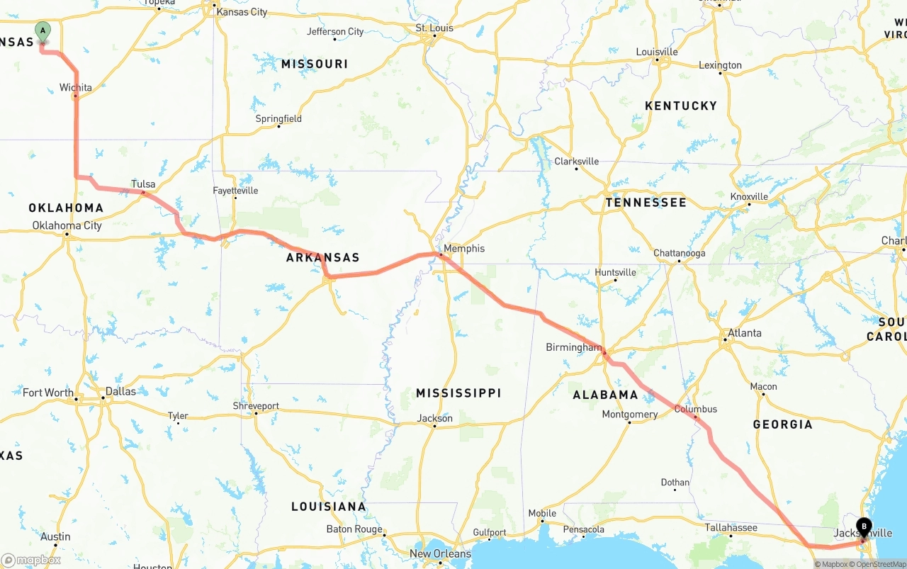 Shipping route from Kansas to Port of Jacksonville