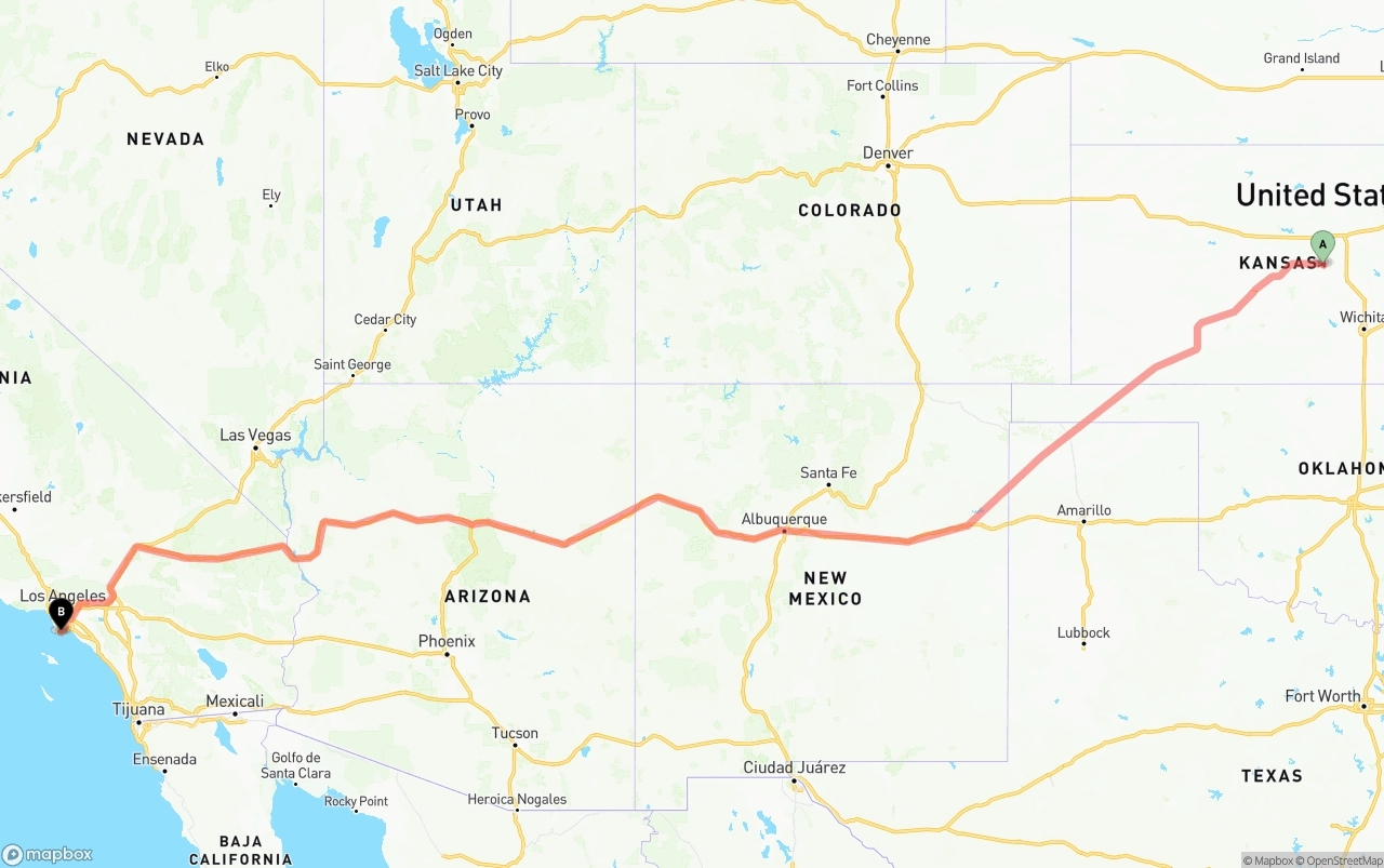 Shipping route from Kansas to Port of Los Angeles
