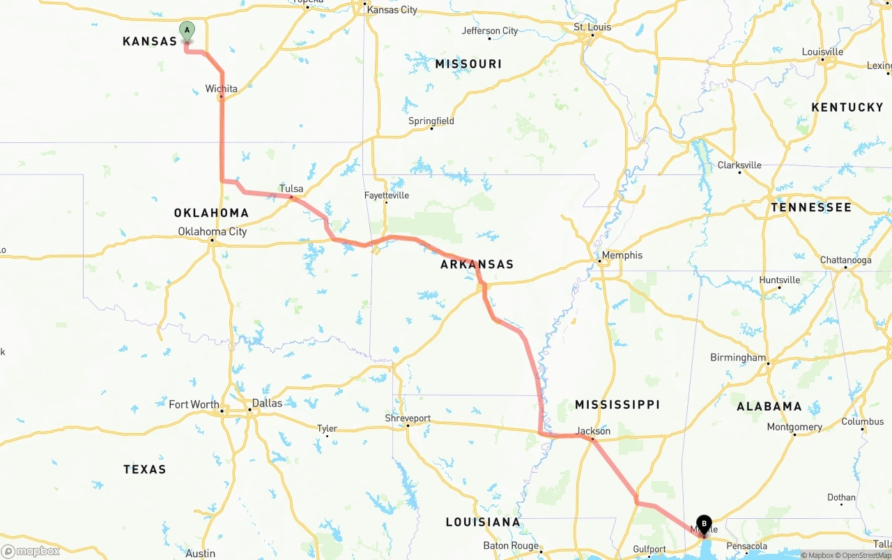 Shipping route from Kansas to Port of Mobile