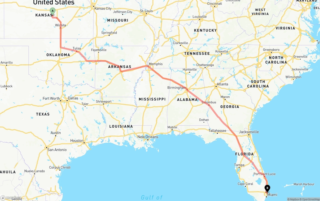 Shipping route from Kansas to Port of Port Everglades