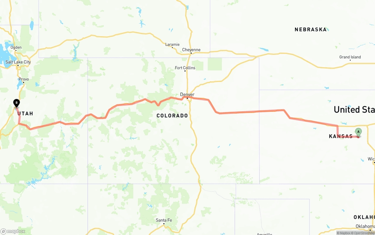 Shipping route from Kansas to Utah