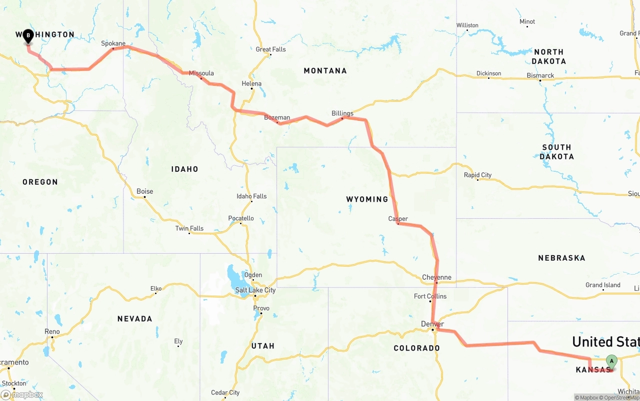 Shipping route from Kansas to Washington