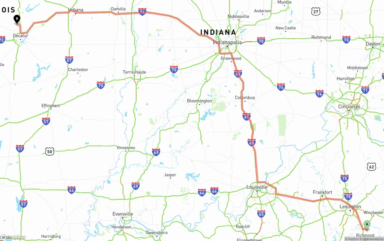 Shipping route from Kentucky to Illinois