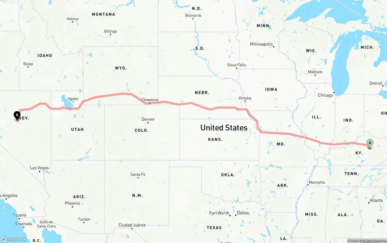 Shipping route from Kentucky to Nevada