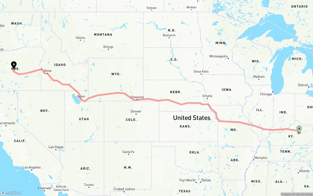 Shipping route from Kentucky to Oregon