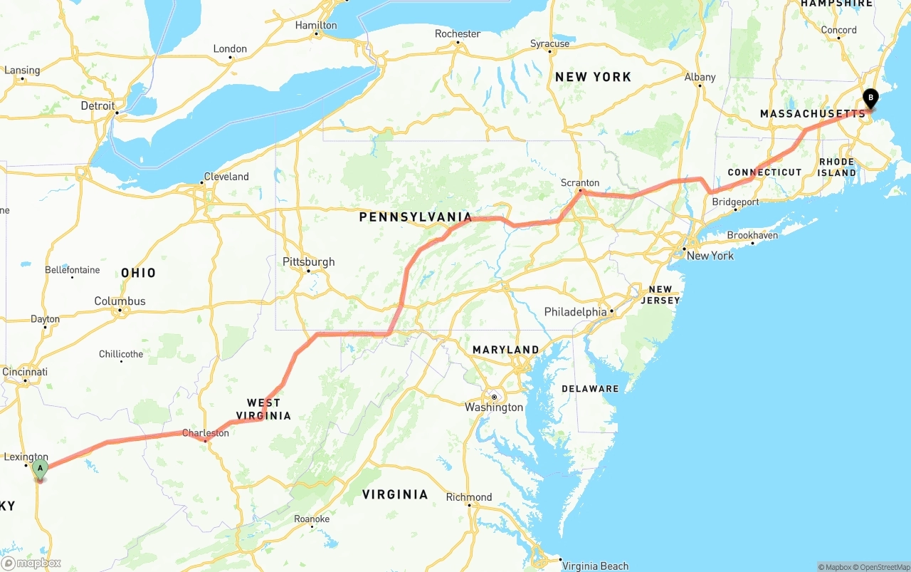 Shipping route from Kentucky to Port of Boston