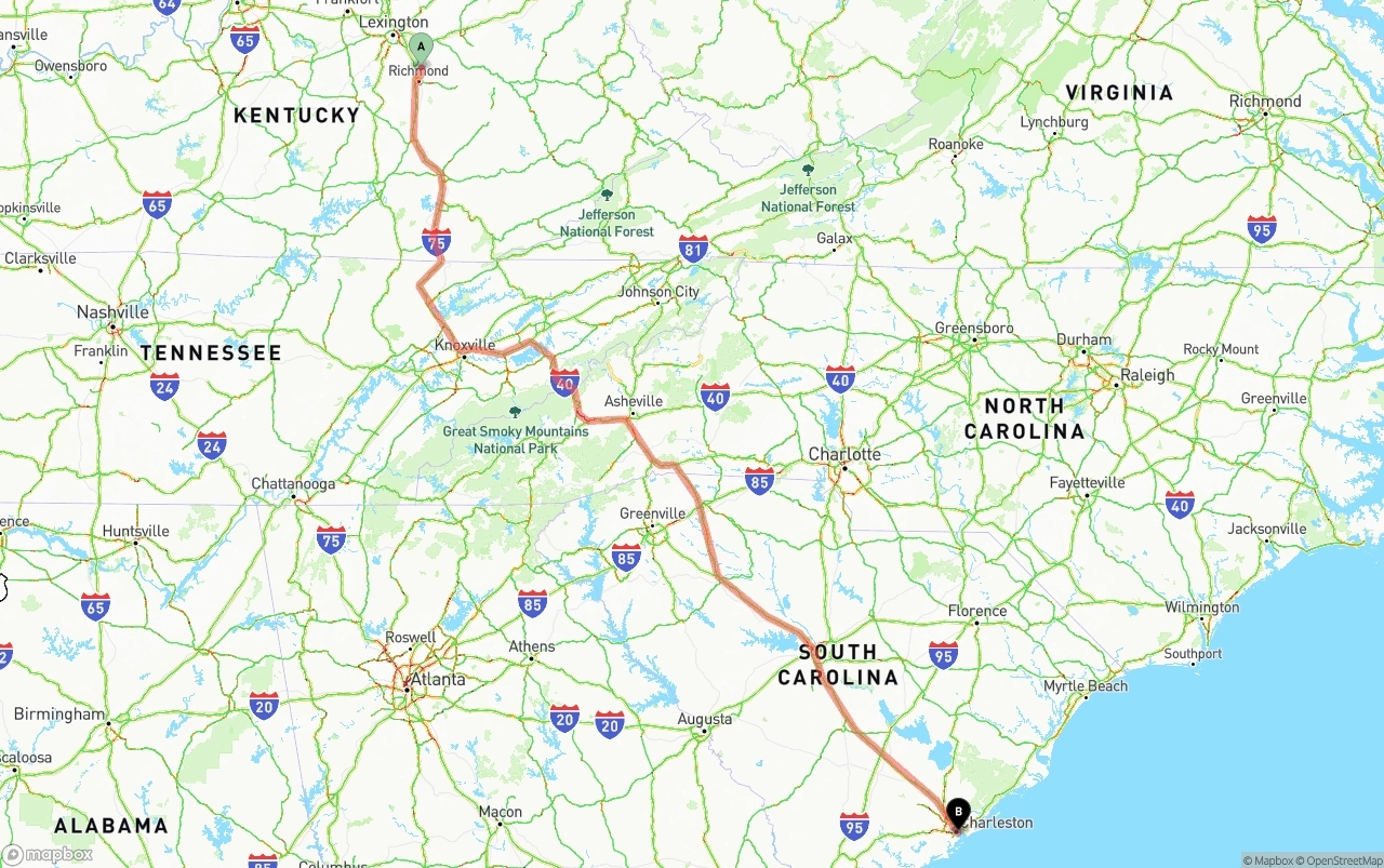 Shipping route from Kentucky to Port of Charleston