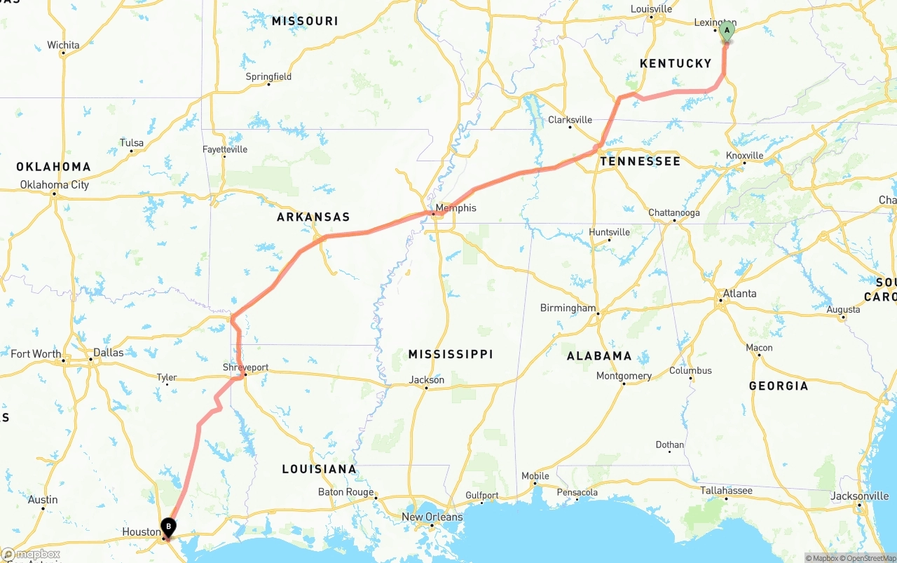 Shipping route from Kentucky to Port of Houston