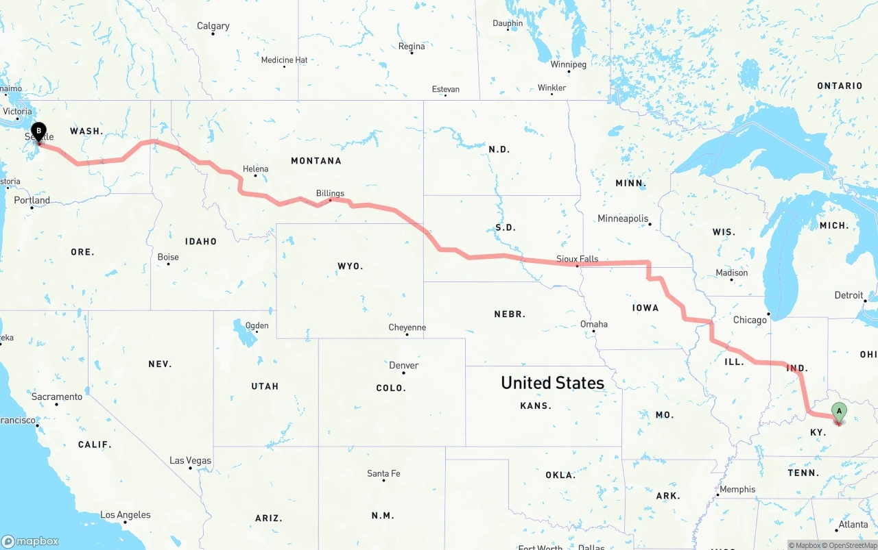 Shipping route from Kentucky to Port of Seattle