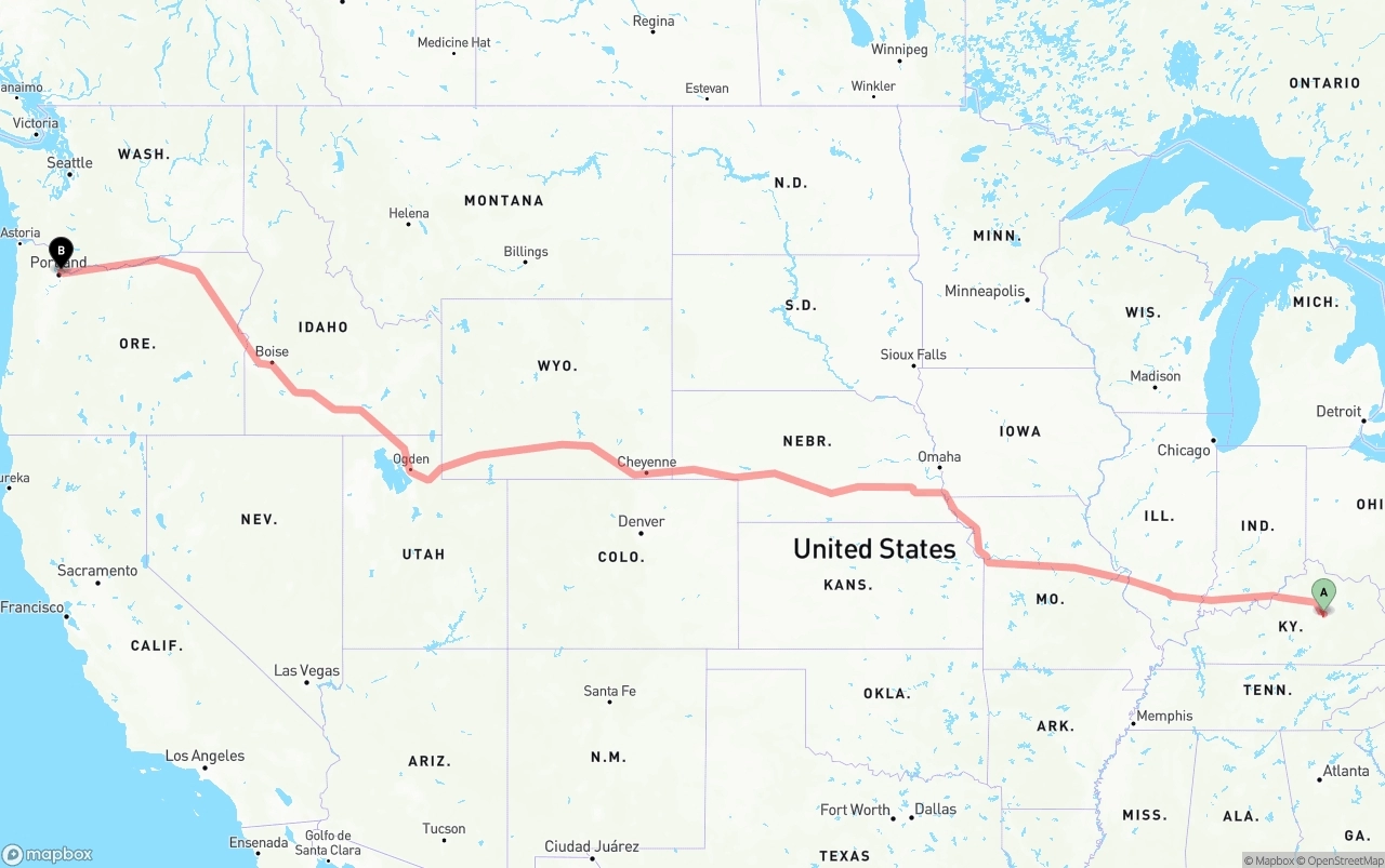 Shipping route from Kentucky to Portland International Airport