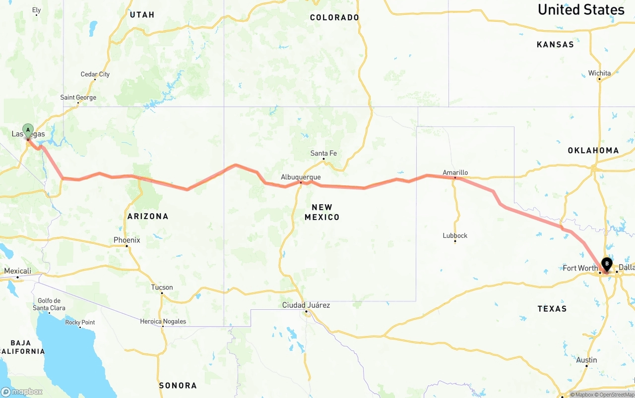 Shipping route from Las Vegas to Arlington