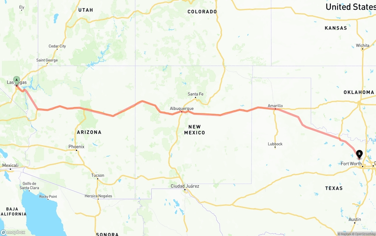 Shipping route from Las Vegas to Aurora