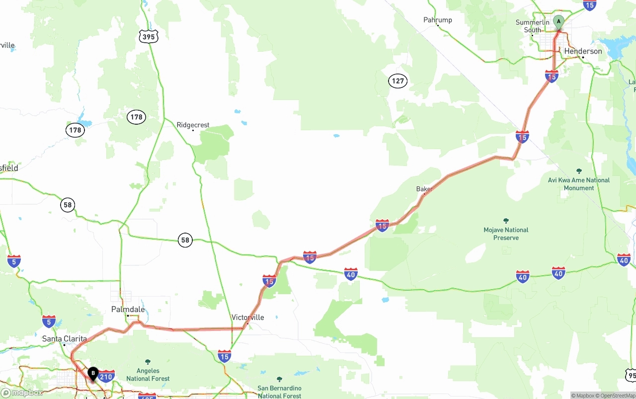 Shipping route from Las Vegas to Bob Hope Airport