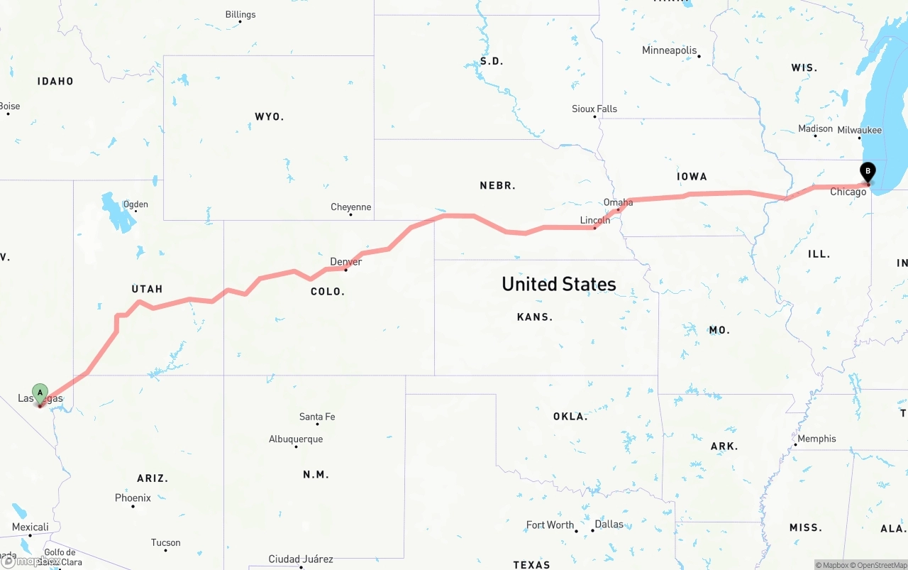 Shipping route from Las Vegas to Chicago