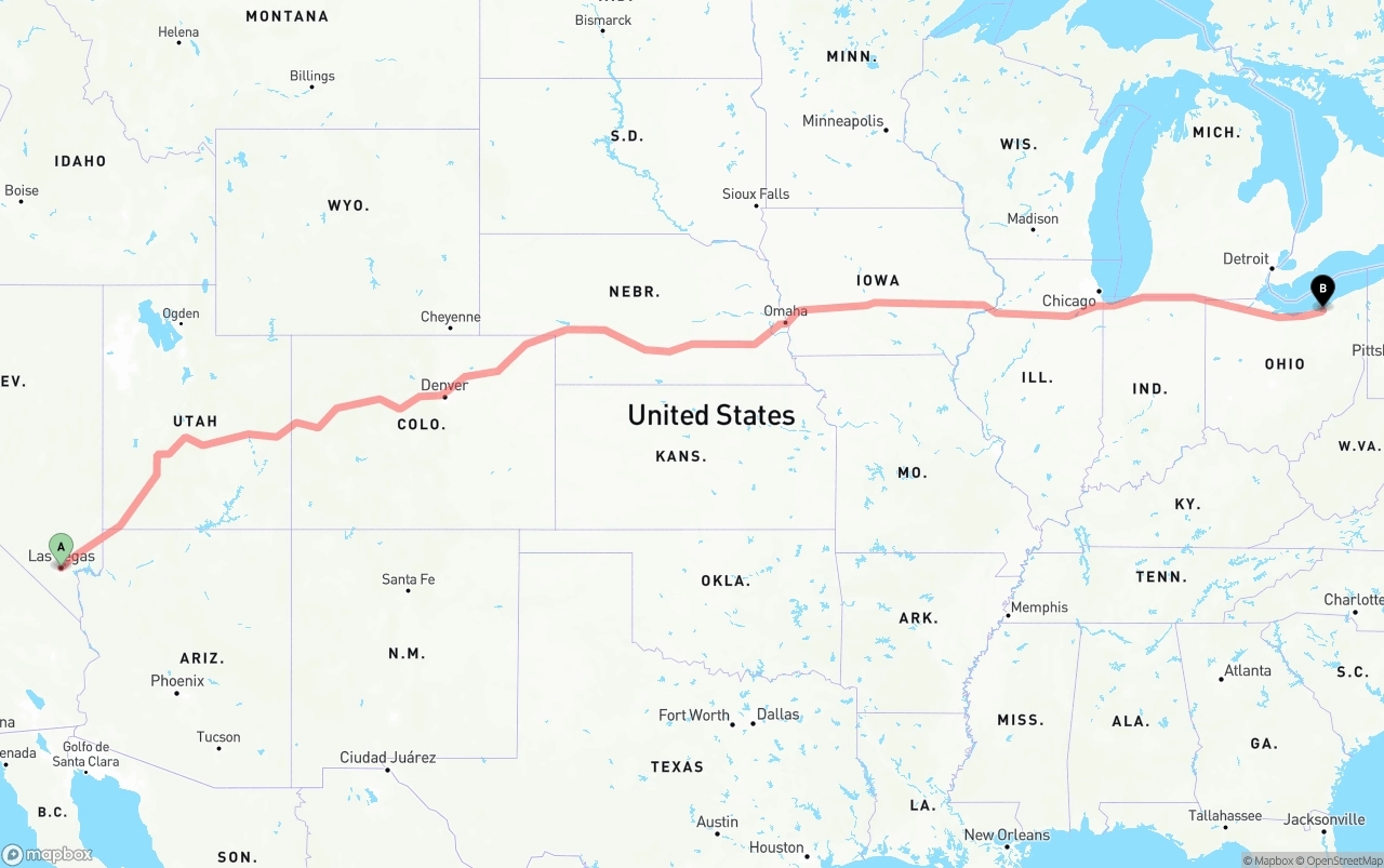 Shipping route from Las Vegas to Cleveland