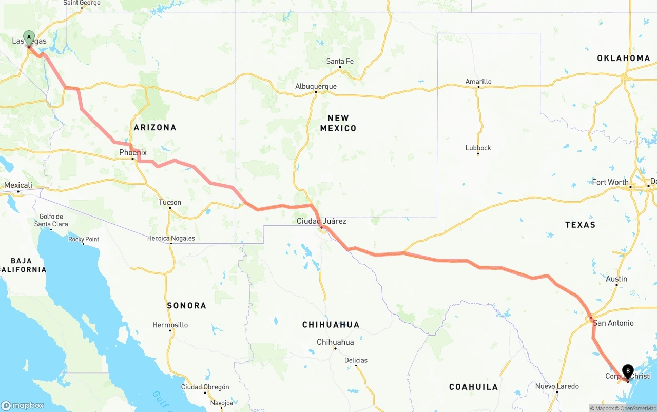 Shipping route from Las Vegas to Corpus Christi