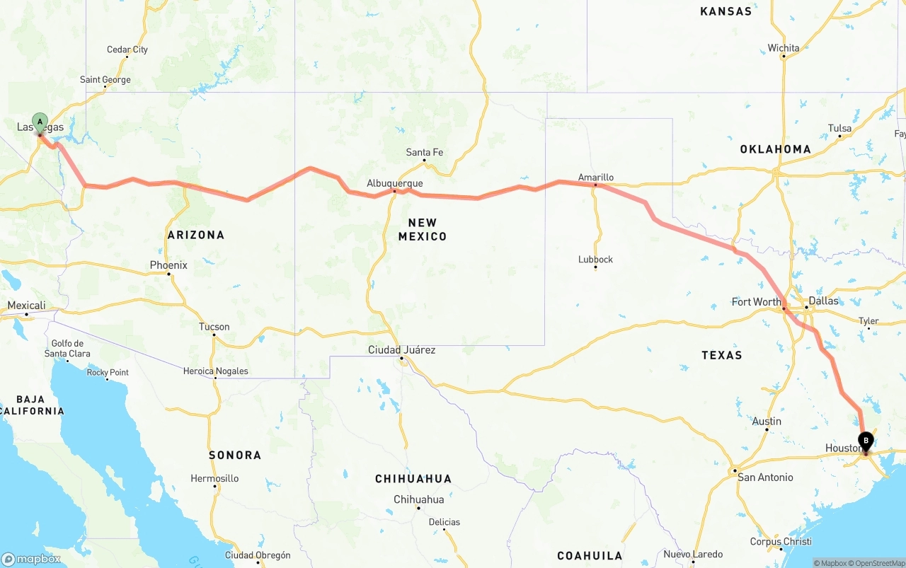Shipping route from Las Vegas to Houston