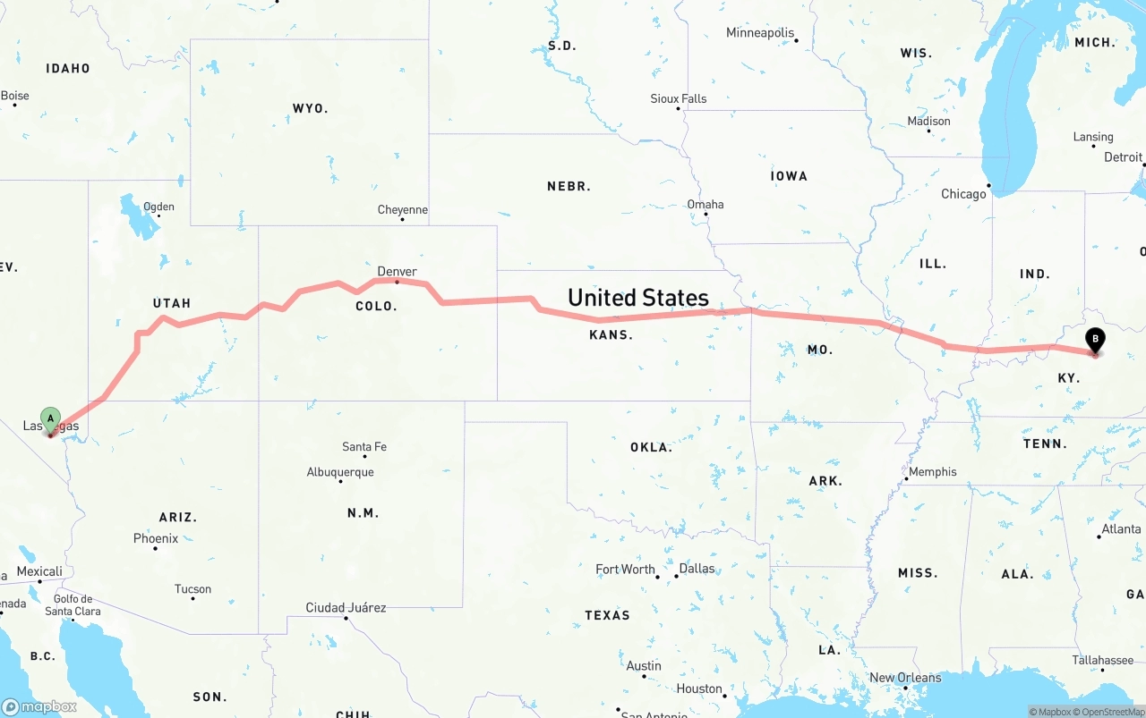 Shipping route from Las Vegas to Lexington
