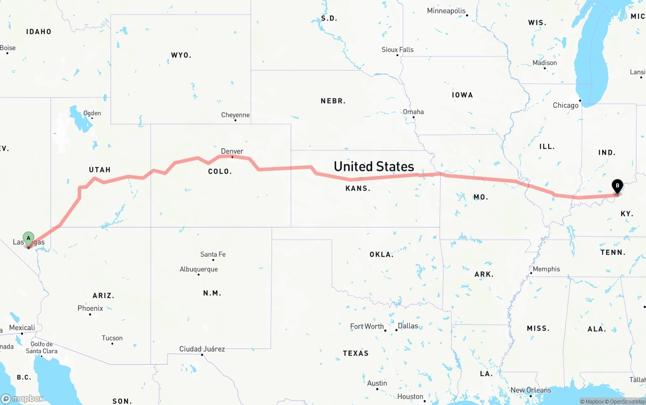 Shipping route from Las Vegas to Louisville
