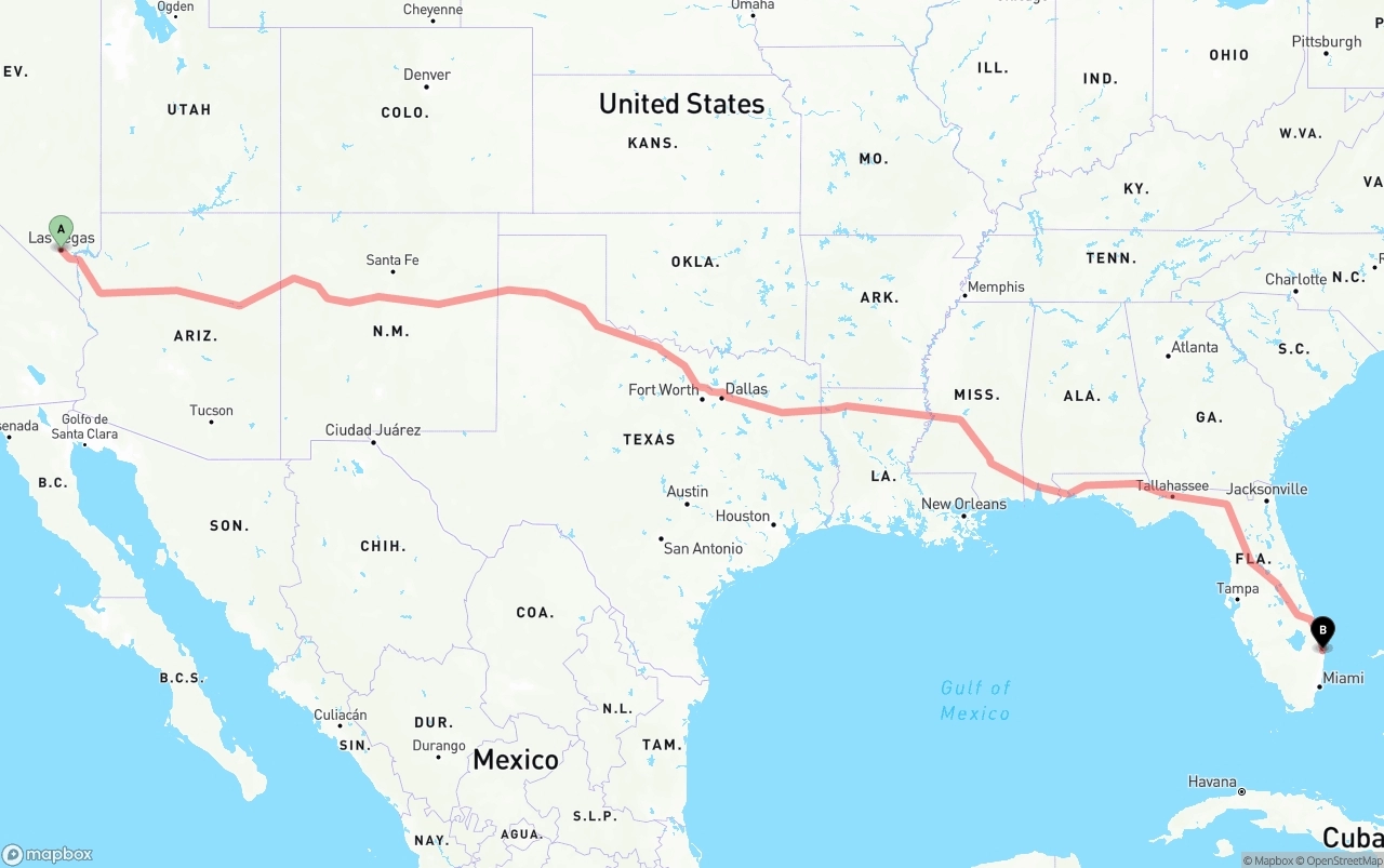 Shipping route from Las Vegas to Palm Beach International Airport