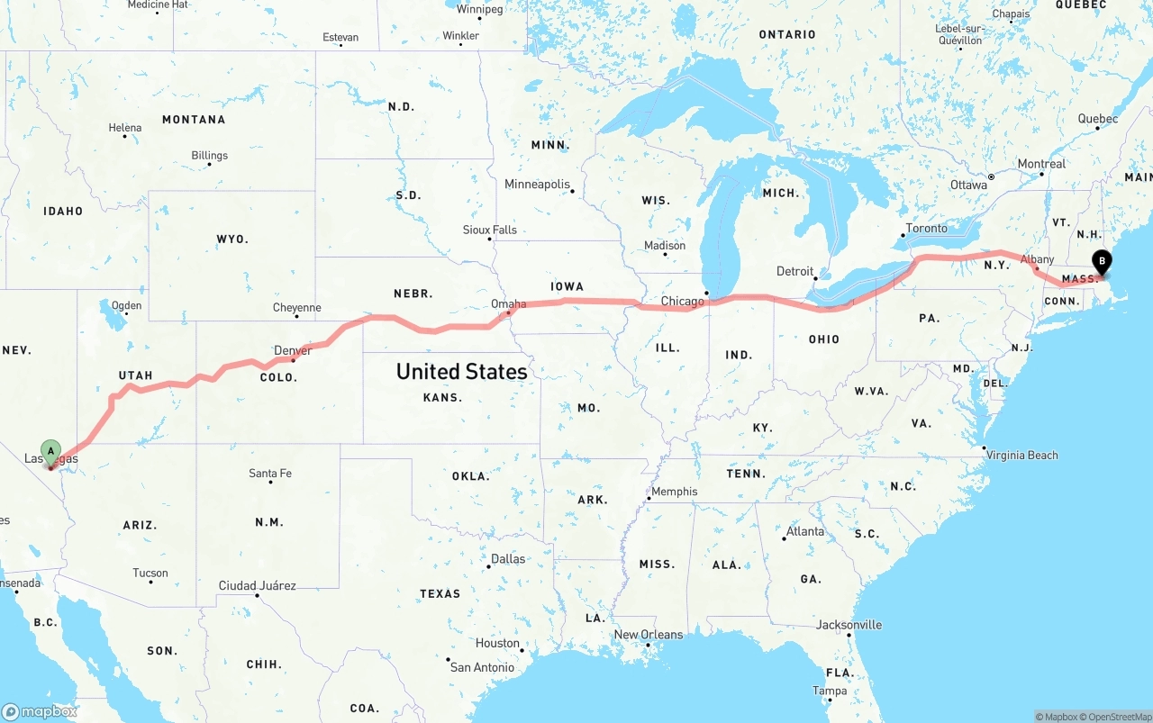 Shipping route from Las Vegas to Port of Boston