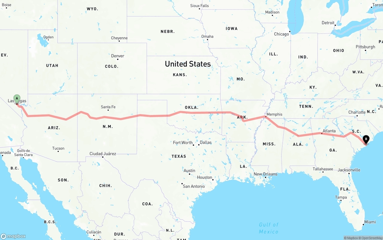 Shipping route from Las Vegas to Port of Charleston