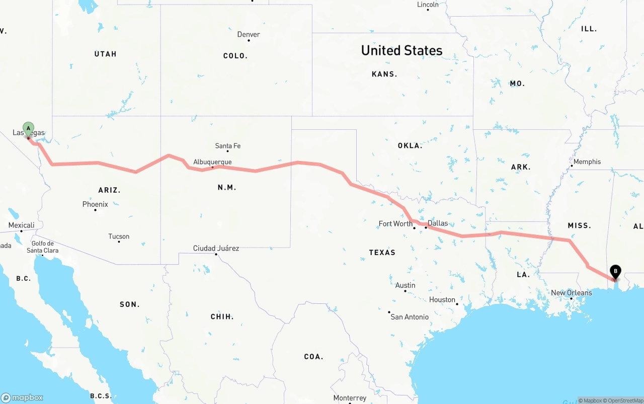 Shipping route from Las Vegas to Port of Mobile