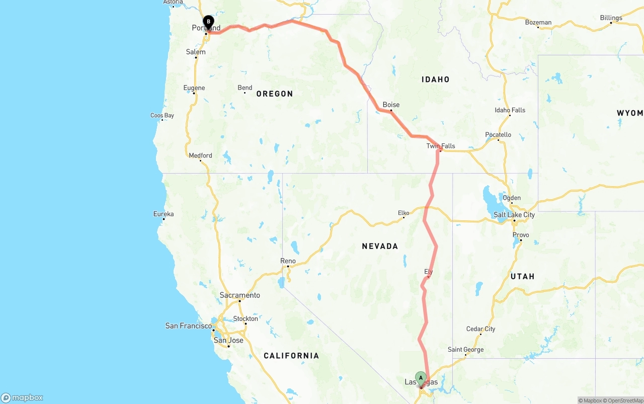 Shipping route from Las Vegas to Port of Portland