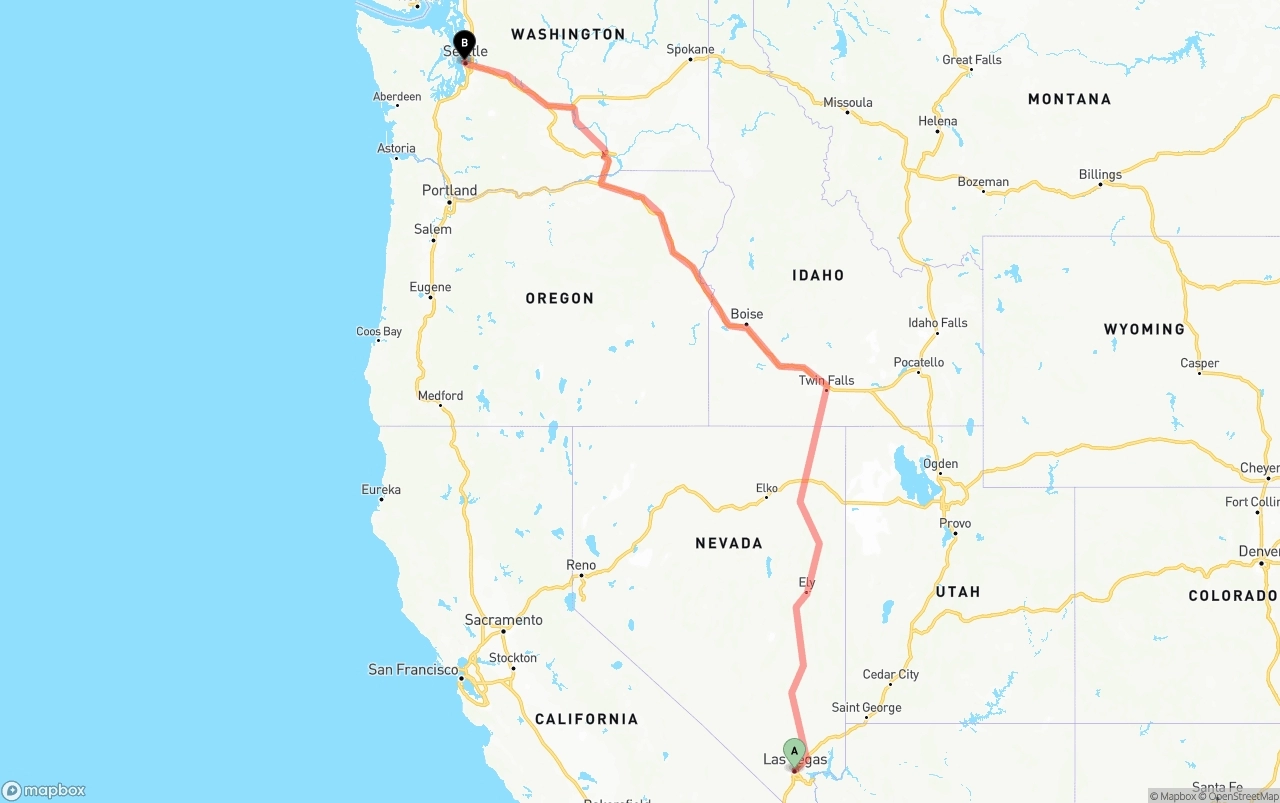 Shipping route from Las Vegas to Port of Seattle
