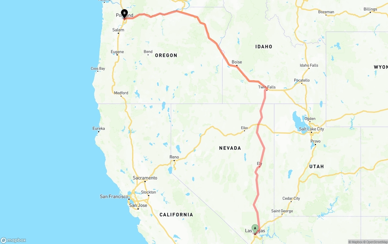 Shipping route from Las Vegas to Portland