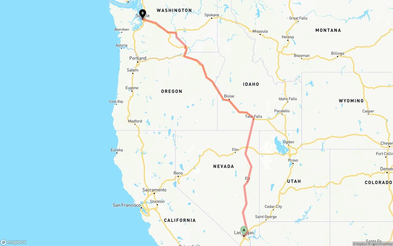 Shipping route from Las Vegas to Seattle