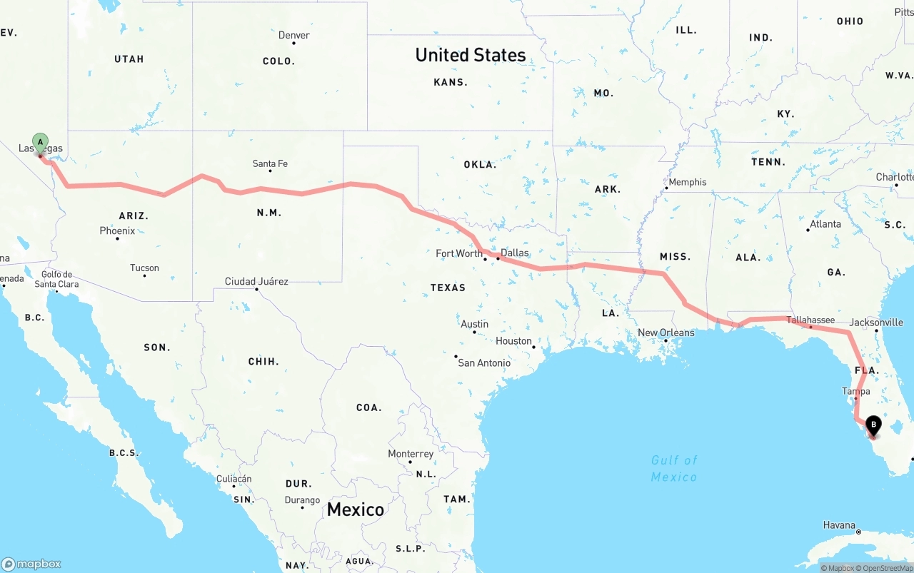 Shipping route from Las Vegas to Southwest Florida International Airport